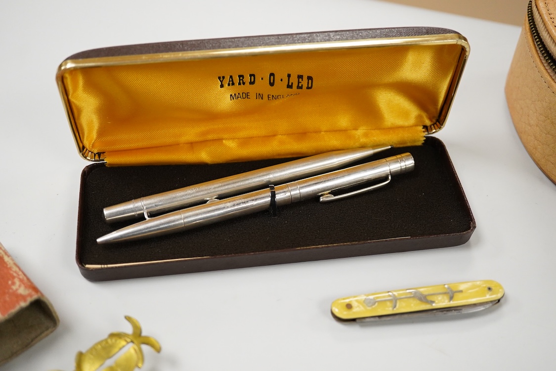 Sundry items to include a set of sovereign scales, various watches and two silver pencils